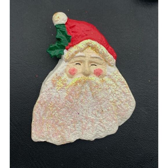 Vintage Christmas Santa Sparkly Ceramic Brooch - Picture 1 of 4